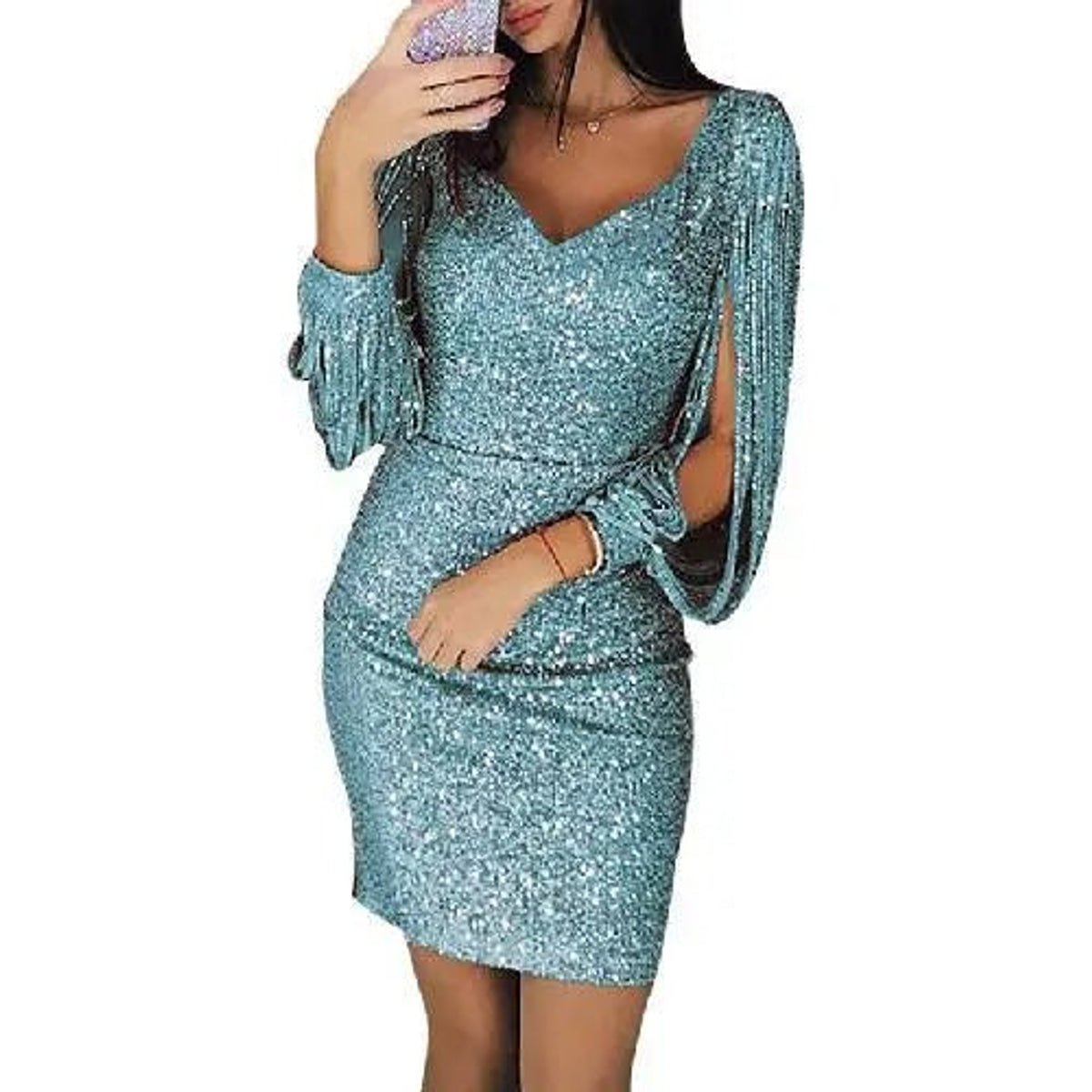 Glitter Evening Dress Elegant Silhouette Sparkling Fabric Formal Gown 4