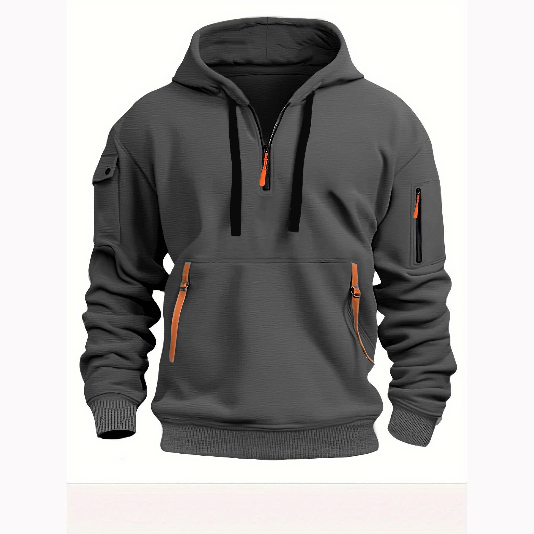 Half Zipper Hoodie Men Modern Style Comfortable Fit Casual Wear 3