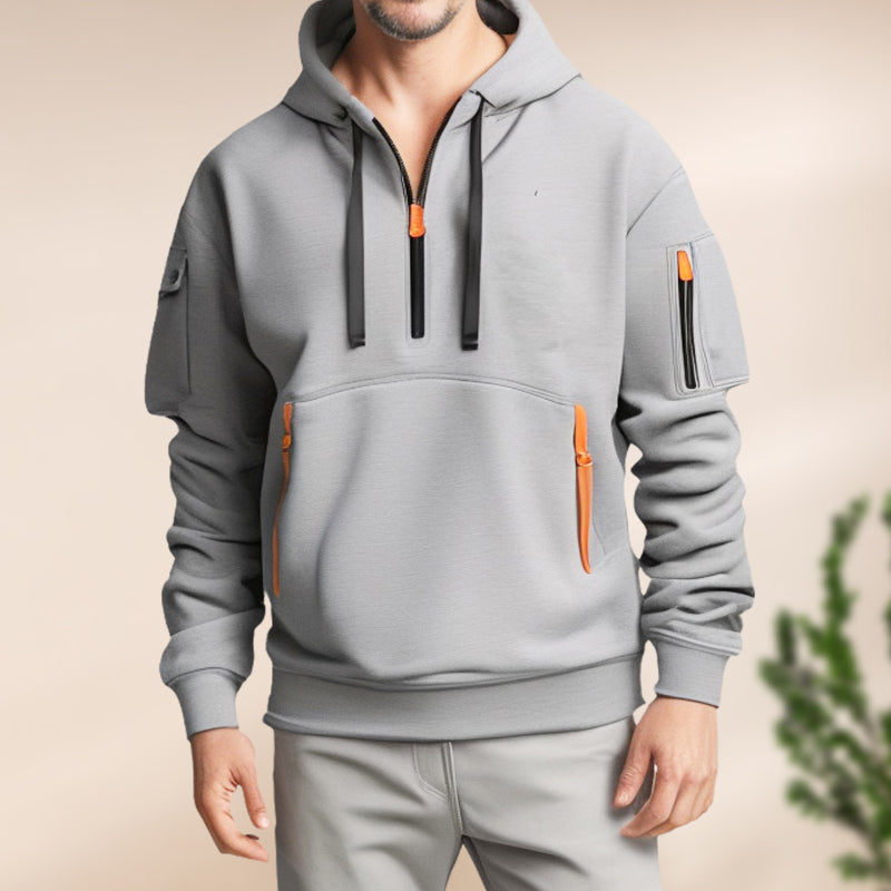 Half Zipper Hoodie Men Modern Style Comfortable Fit Casual Wear 8