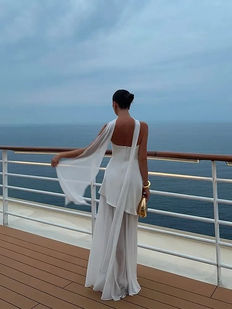 High-Slit Maxi Dress for Women with Sheer Overlay and Elegant Flow 1