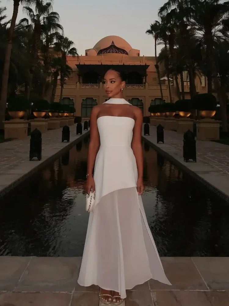 High-Slit Maxi Dress for Women with Sheer Overlay and Elegant Flow 4