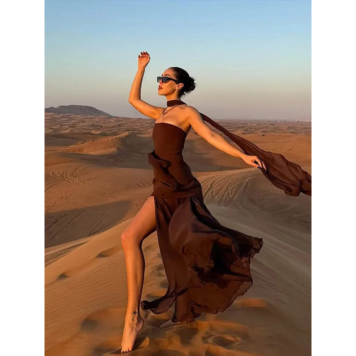 High-Slit Maxi Dress for Women with Sheer Overlay and Elegant Flow 5