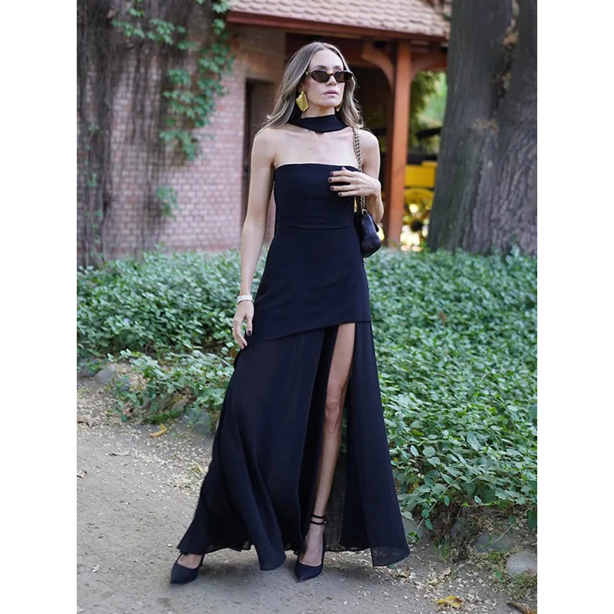 High-Slit Maxi Dress for Women with Sheer Overlay and Elegant Flow 6
