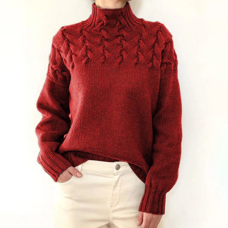 High Neck Cable Knit Sweater Women Sophisticated Elegant Design 1