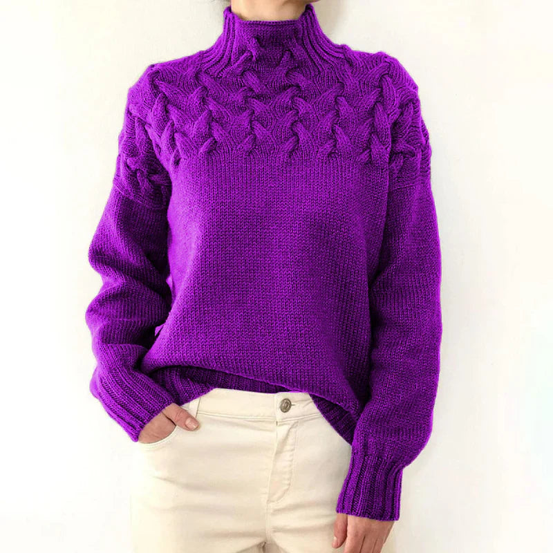 High Neck Cable Knit Sweater Women Sophisticated Elegant Design 12