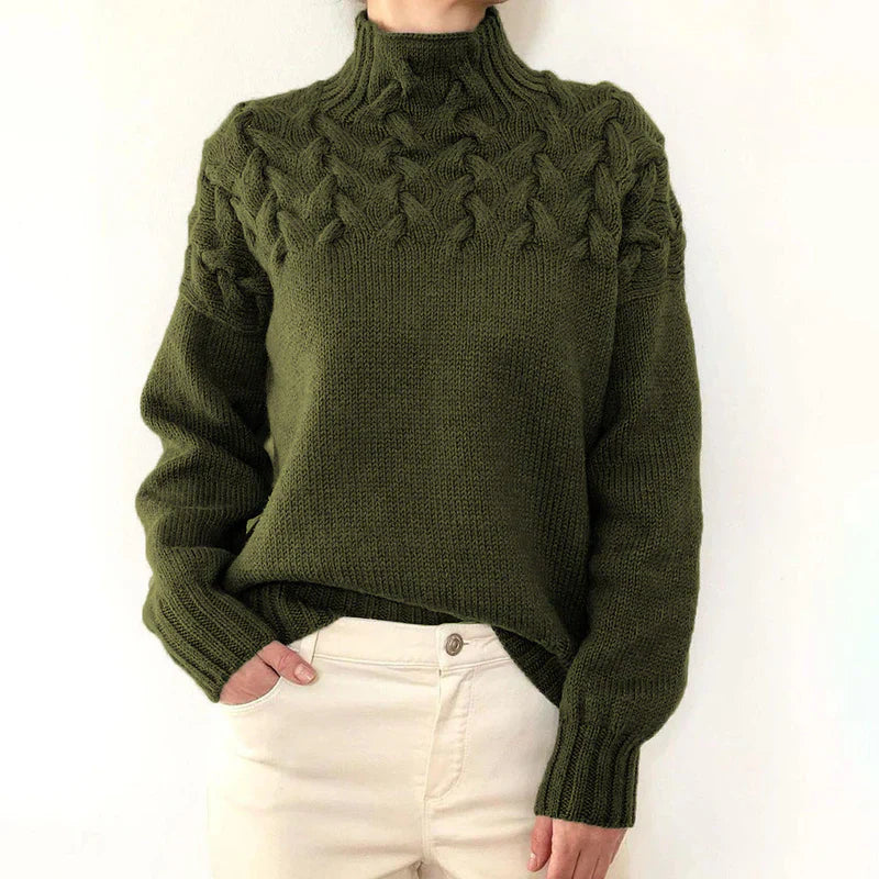 High Neck Cable Knit Sweater Women Sophisticated Elegant Design 2