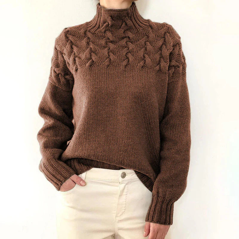High Neck Cable Knit Sweater Women Sophisticated Elegant Design 3