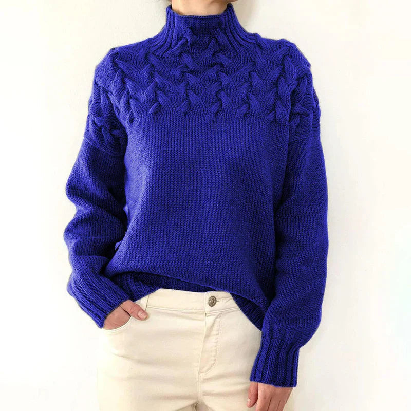 High Neck Cable Knit Sweater Women Sophisticated Elegant Design 4