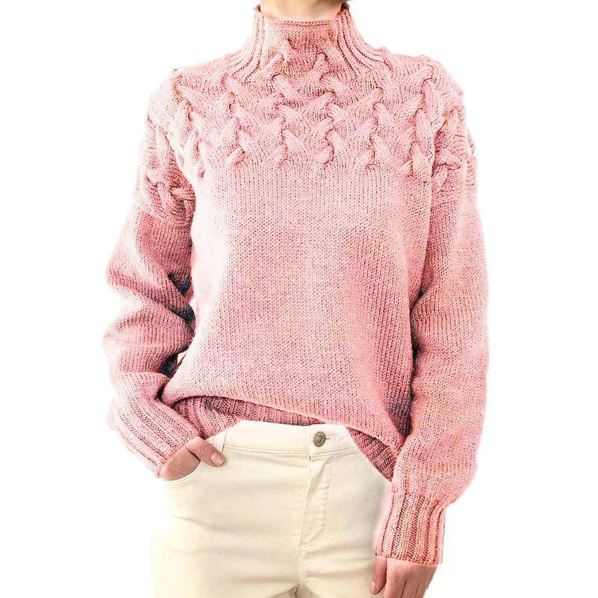 High Neck Cable Knit Sweater Women Sophisticated Elegant Design 6