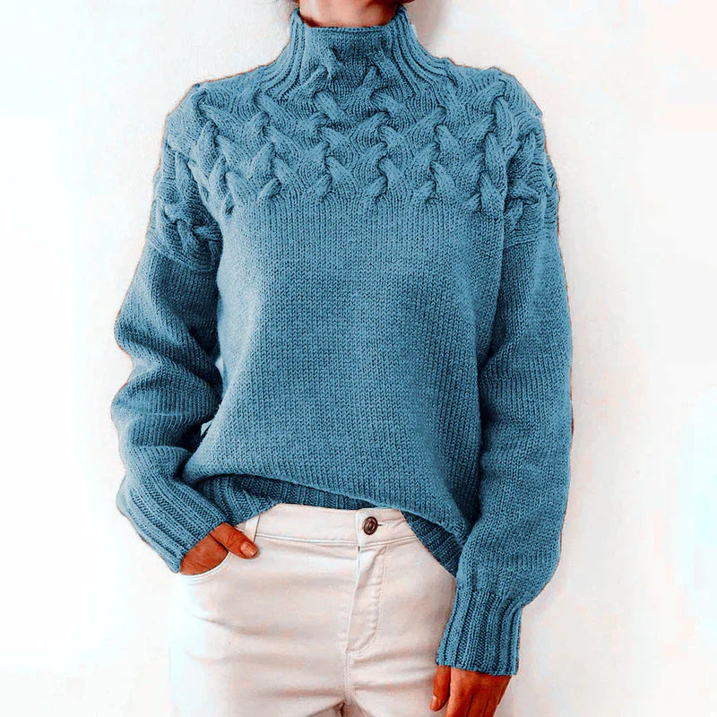 High Neck Cable Knit Sweater Women Sophisticated Elegant Design 7