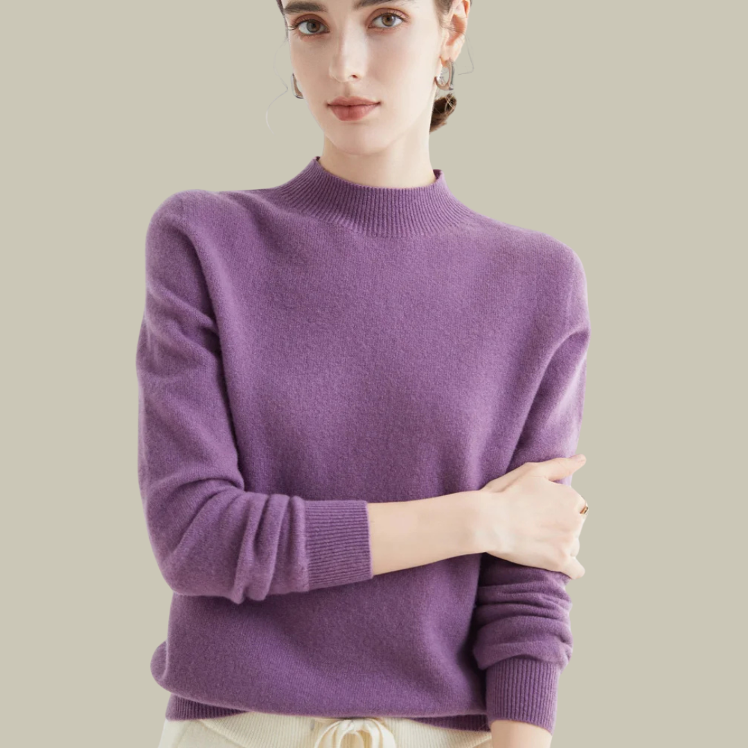 High Neck Slim Fit Merino Wool Sweater Women Elegant Chic Casual 1