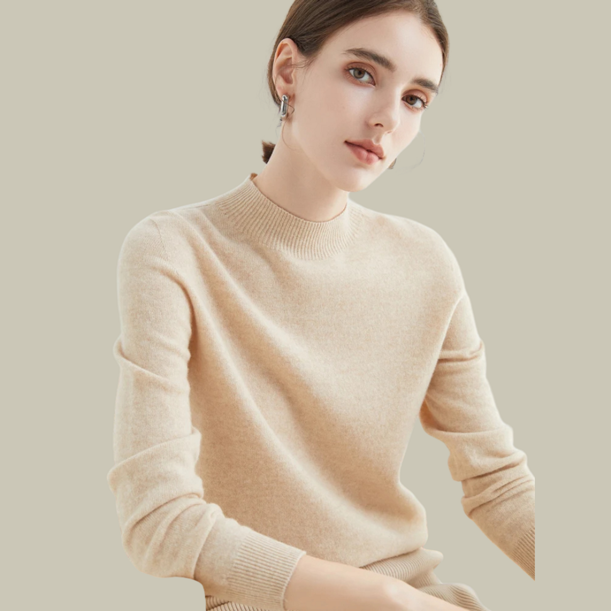 High Neck Slim Fit Merino Wool Sweater Women Elegant Chic Casual 10