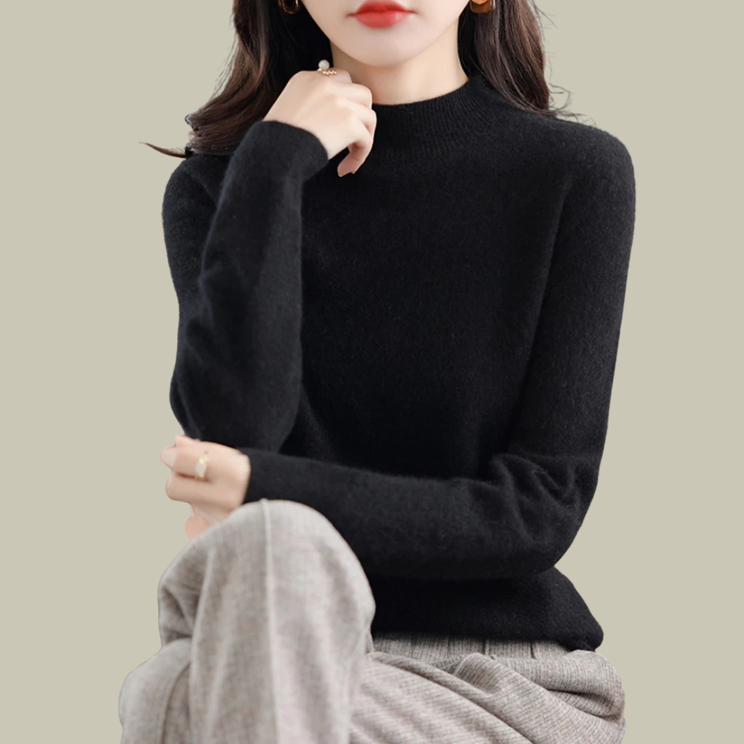 High Neck Slim Fit Merino Wool Sweater Women Elegant Chic Casual 16