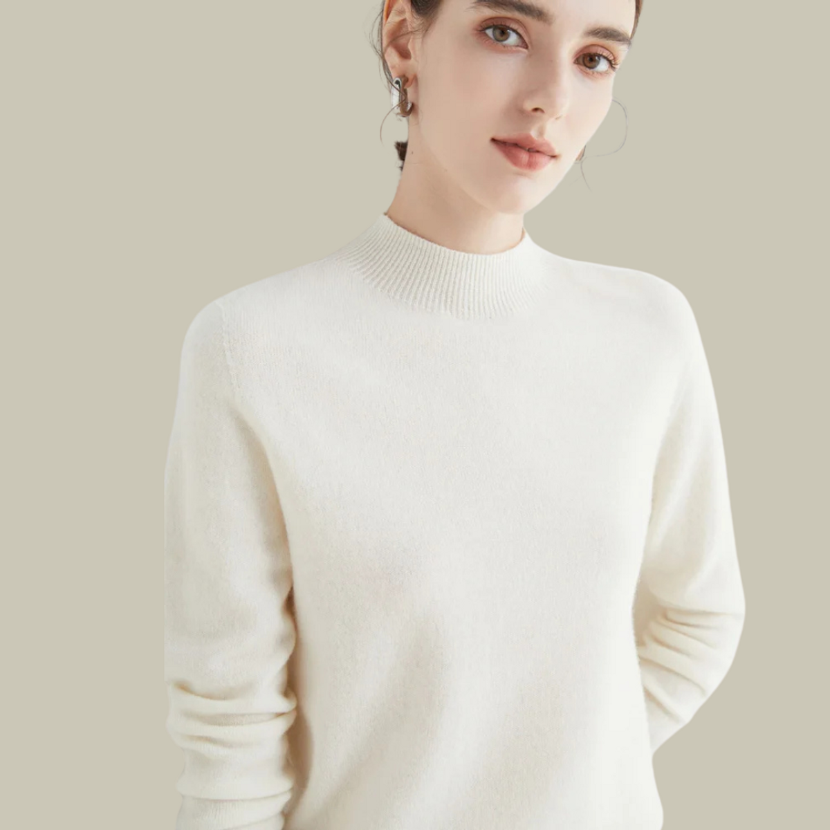 High Neck Slim Fit Merino Wool Sweater Women Elegant Chic Casual 4