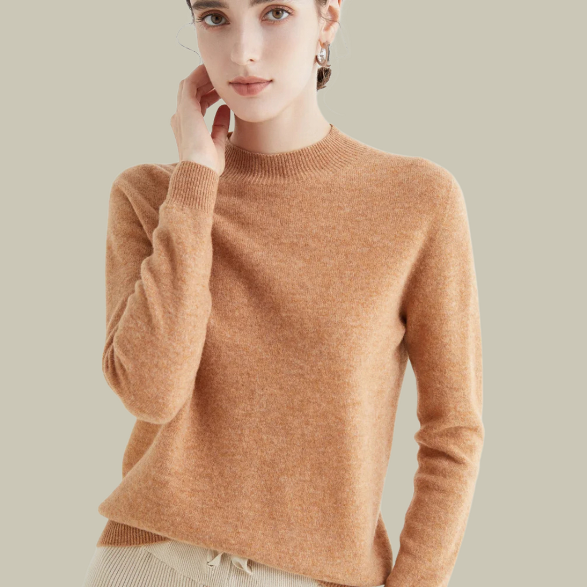 High Neck Slim Fit Merino Wool Sweater Women Elegant Chic Casual 5