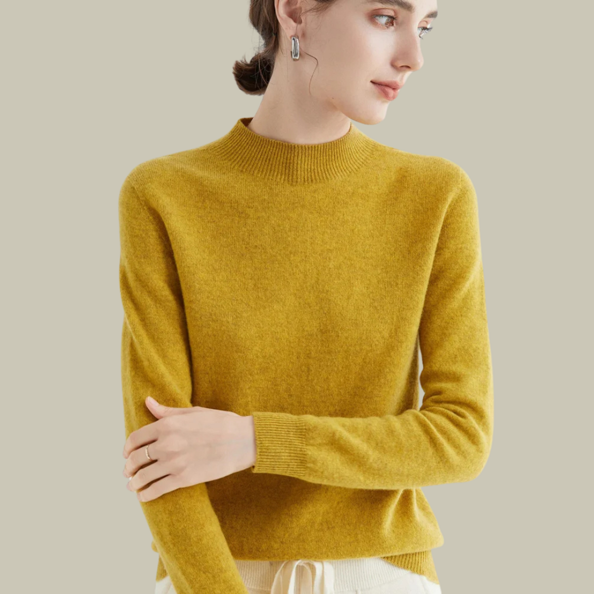 High Neck Slim Fit Merino Wool Sweater Women Elegant Chic Casual 6