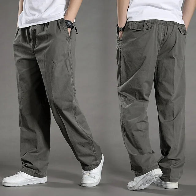 High Waist Black Cargo Pants for Men - Adjustable Drawstring, Utility Pockets 0