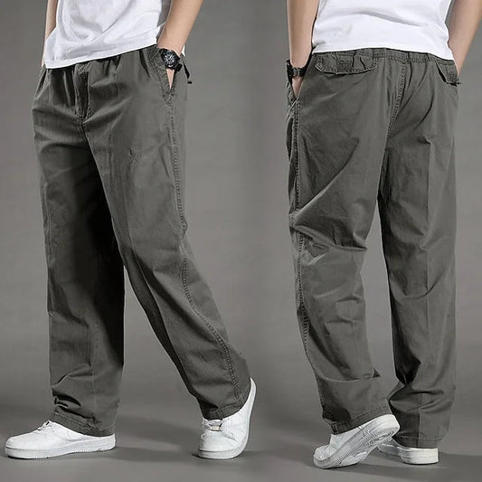 High Waist Black Cargo Pants for Men - Adjustable Drawstring, Utility Pockets 0