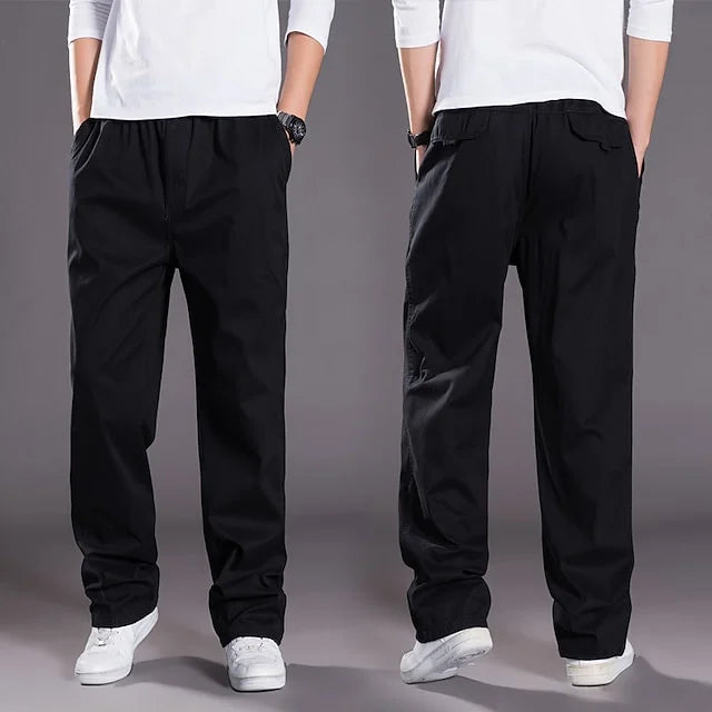 High Waist Black Cargo Pants for Men - Adjustable Drawstring, Utility Pockets 2