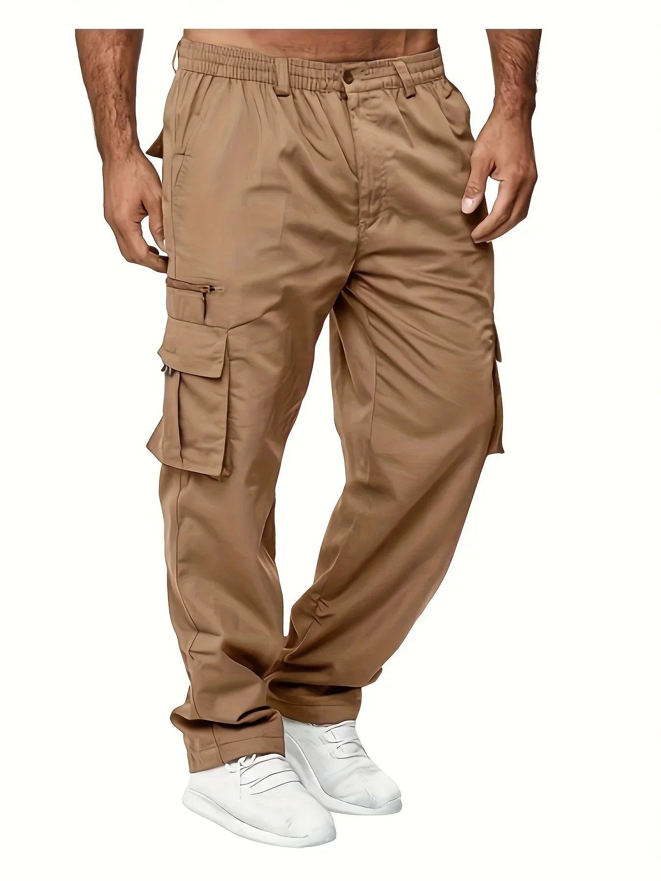 High Waist Black Cargo Pants for Men - Relaxed Fit, Utility Pockets, Soft Fabric 1