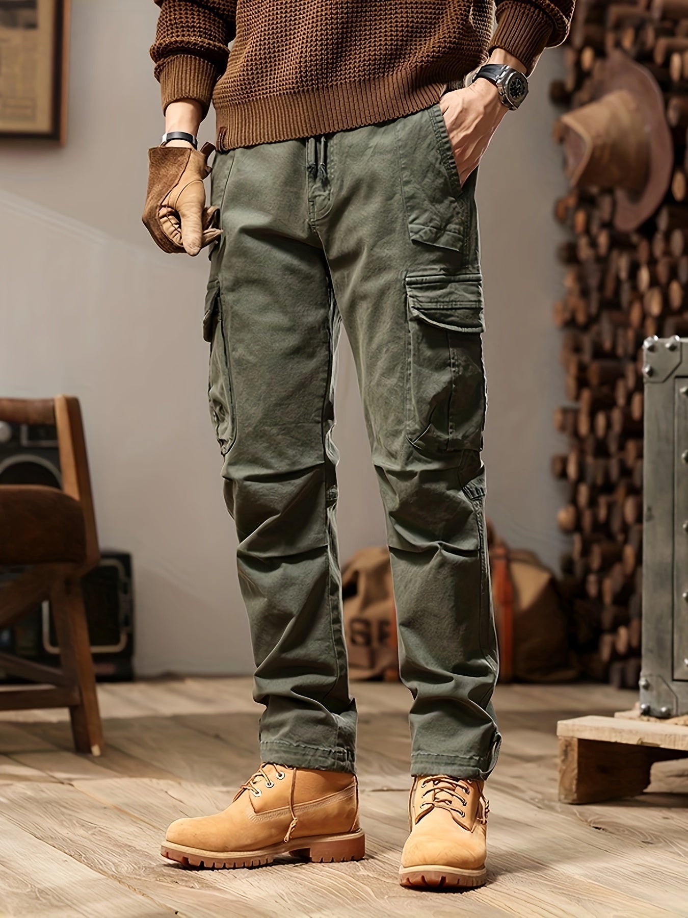 High Waist Black Cargo Pants for Men - Relaxed Fit with Utility Pockets 2