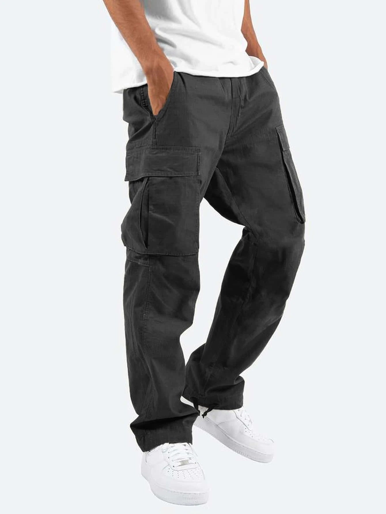 High Waist Black Cargo Pants for Men - Relaxed Fit with Utility Pockets 5