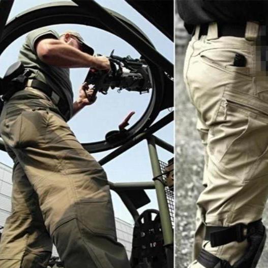 High Waist Black Cargo Pants for Men - Utility Trousers with Pockets 8