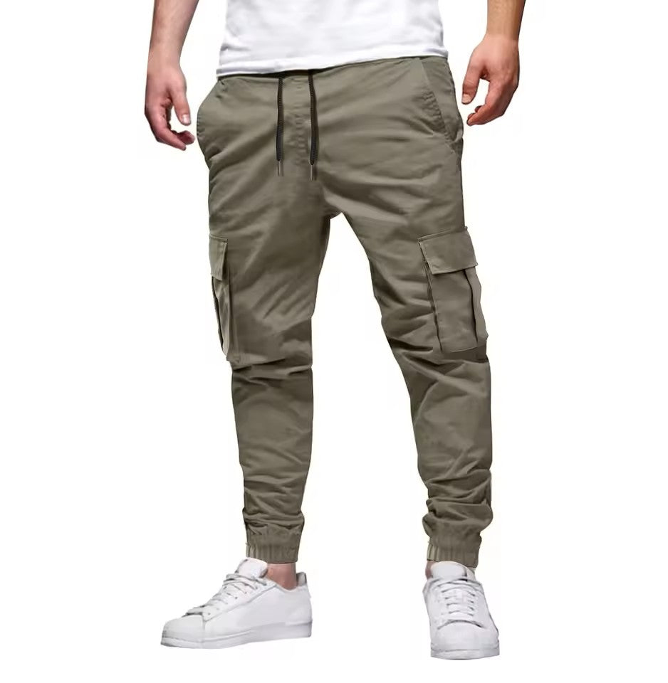 High Waist Black Cargo Pants for Men with Adjustable Drawstring & Utility Pockets 2