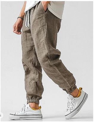 High Waist Black Cargo Pants for Men with Adjustable Drawstring and Utility Pockets 0