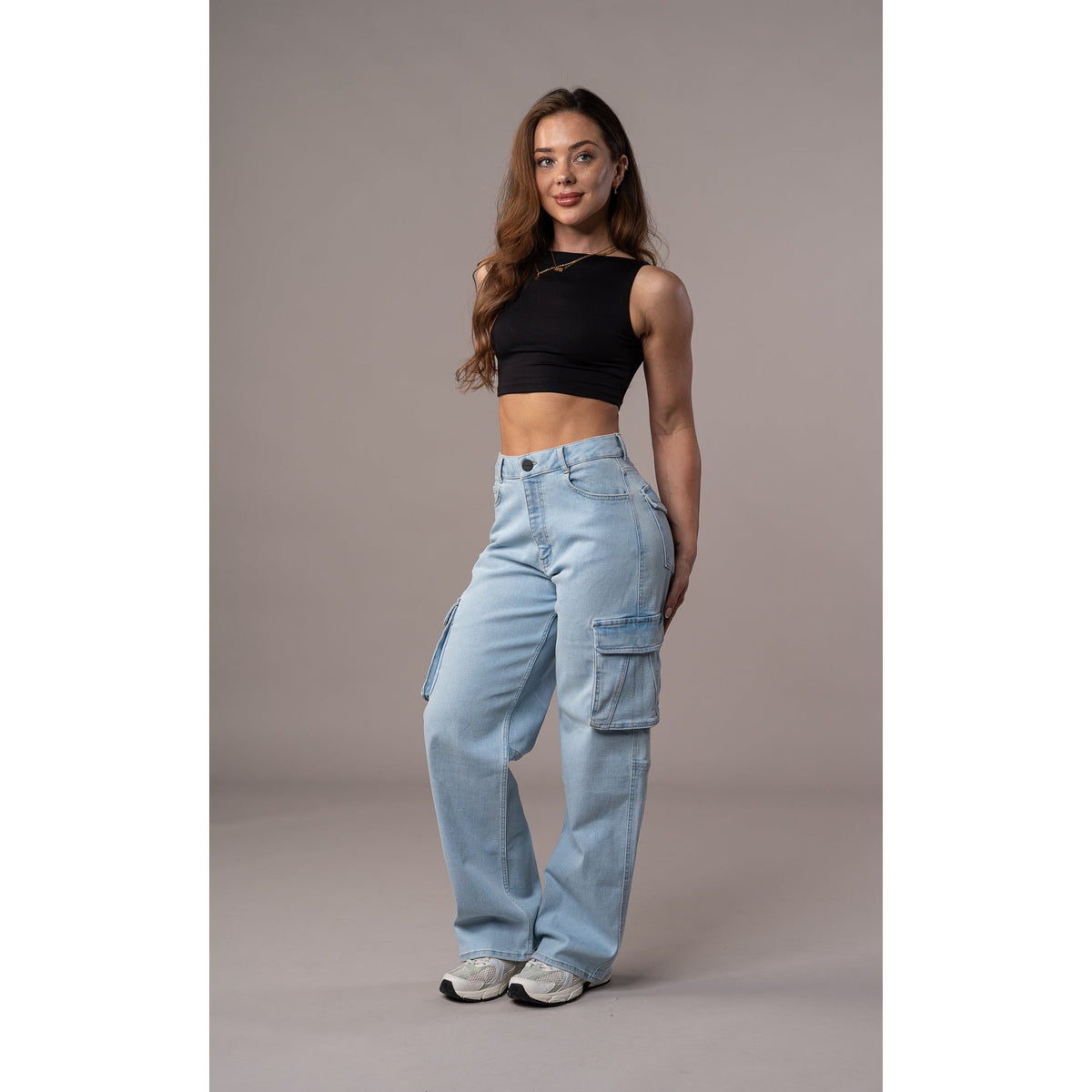 High Waist Black Cargo Pants for Women - Relaxed Fit Utility Trousers 0