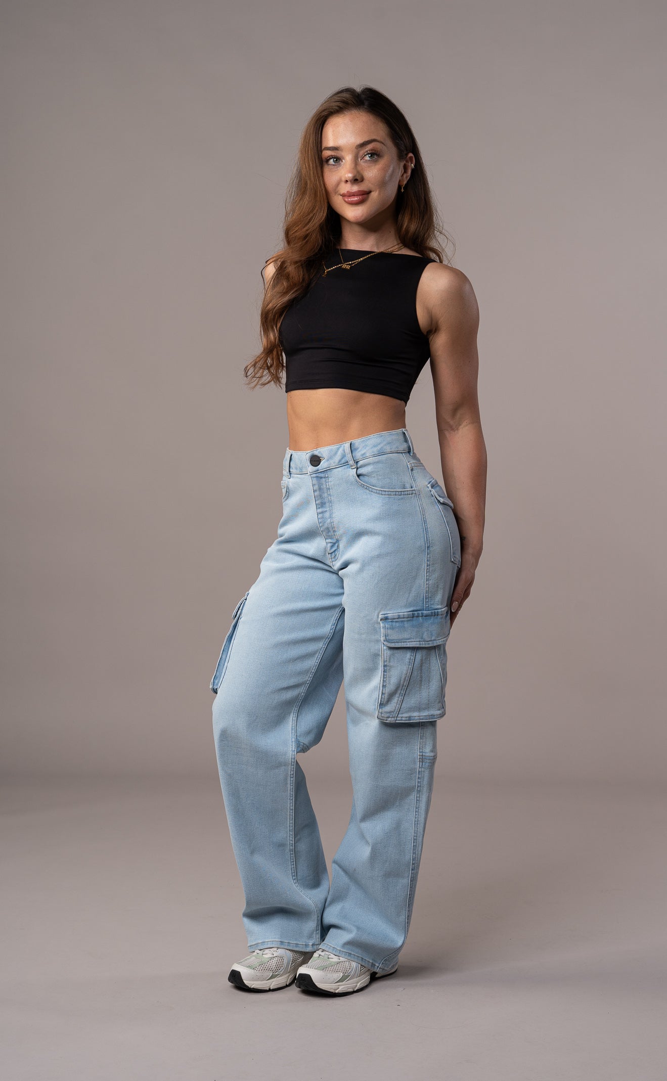 High Waist Black Cargo Pants for Women - Relaxed Fit Utility Trousers 0