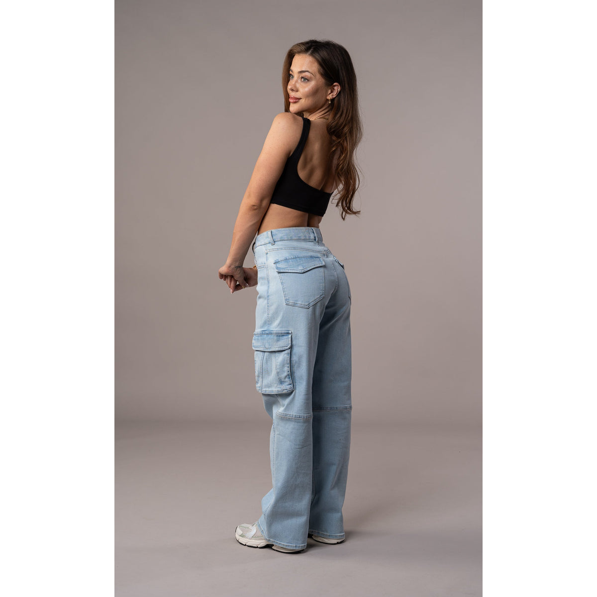 High Waist Black Cargo Pants for Women - Relaxed Fit Utility Trousers 1