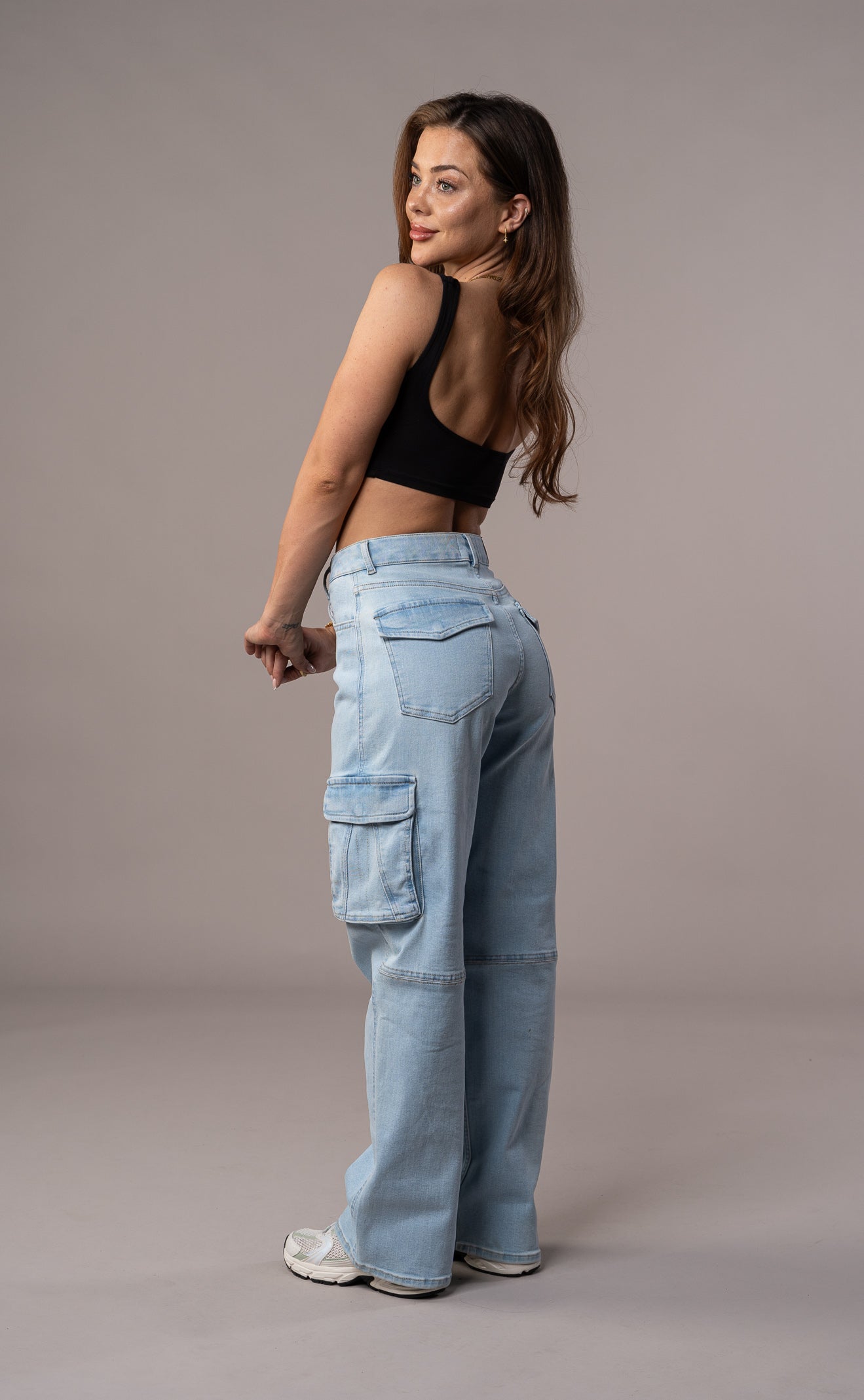High Waist Black Cargo Pants for Women - Relaxed Fit Utility Trousers 1