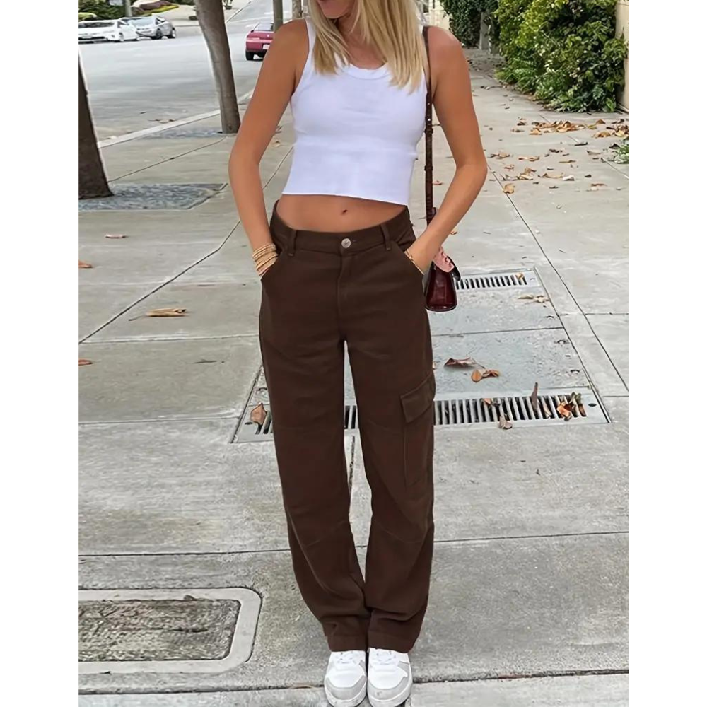 High Waist Black Cargo Pants for Women - Relaxed Fit with Utility Pockets 7
