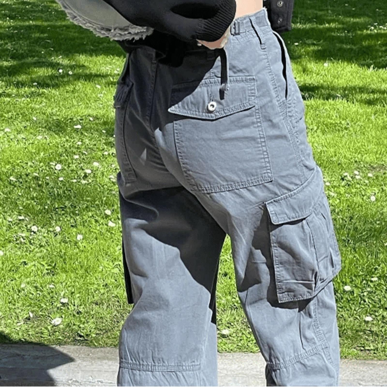 High Waist Black Cargo Pants for Women with Utility Pockets - Relaxed Fit Streetwear Trousers 1
