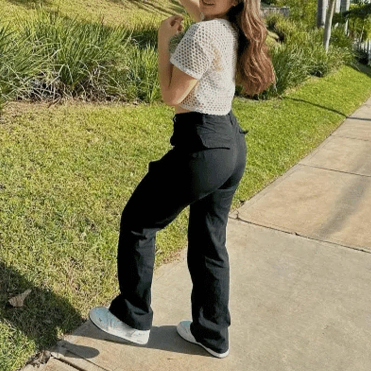 High Waist Black Cargo Pants for Women with Utility Pockets - Relaxed Fit Streetwear Trousers 6