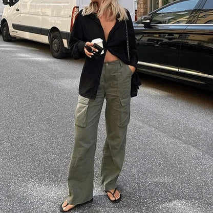 High Waist Black Cargo Pants for Women with Utility Pockets - Relaxed Fit Streetwear Trousers 7