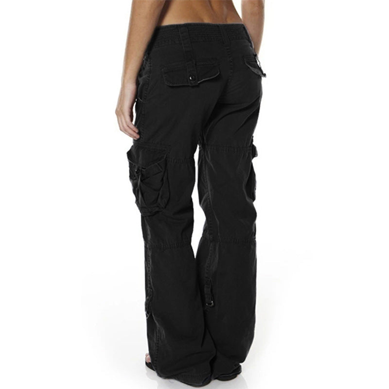 High Waist Black Cargo Pants for Women with Utility Pockets and Drawstring Waist 2