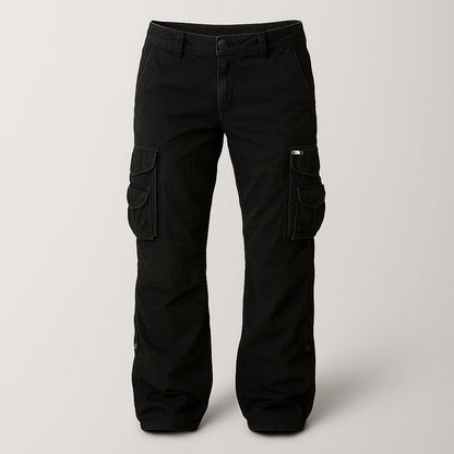High Waist Cargo Pants for Women - Relaxed Fit with Utility Pockets in Neutral Tones 0