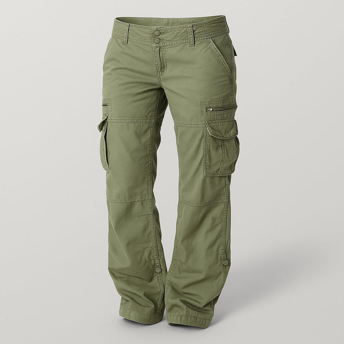 High Waist Cargo Pants for Women - Relaxed Fit with Utility Pockets in Neutral Tones 3