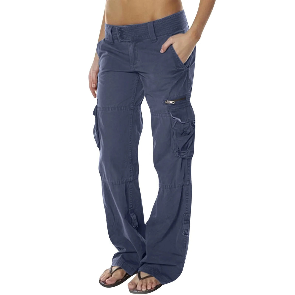 High Waist Cargo Pants for Women with Utility Pockets and Drawstring Waist