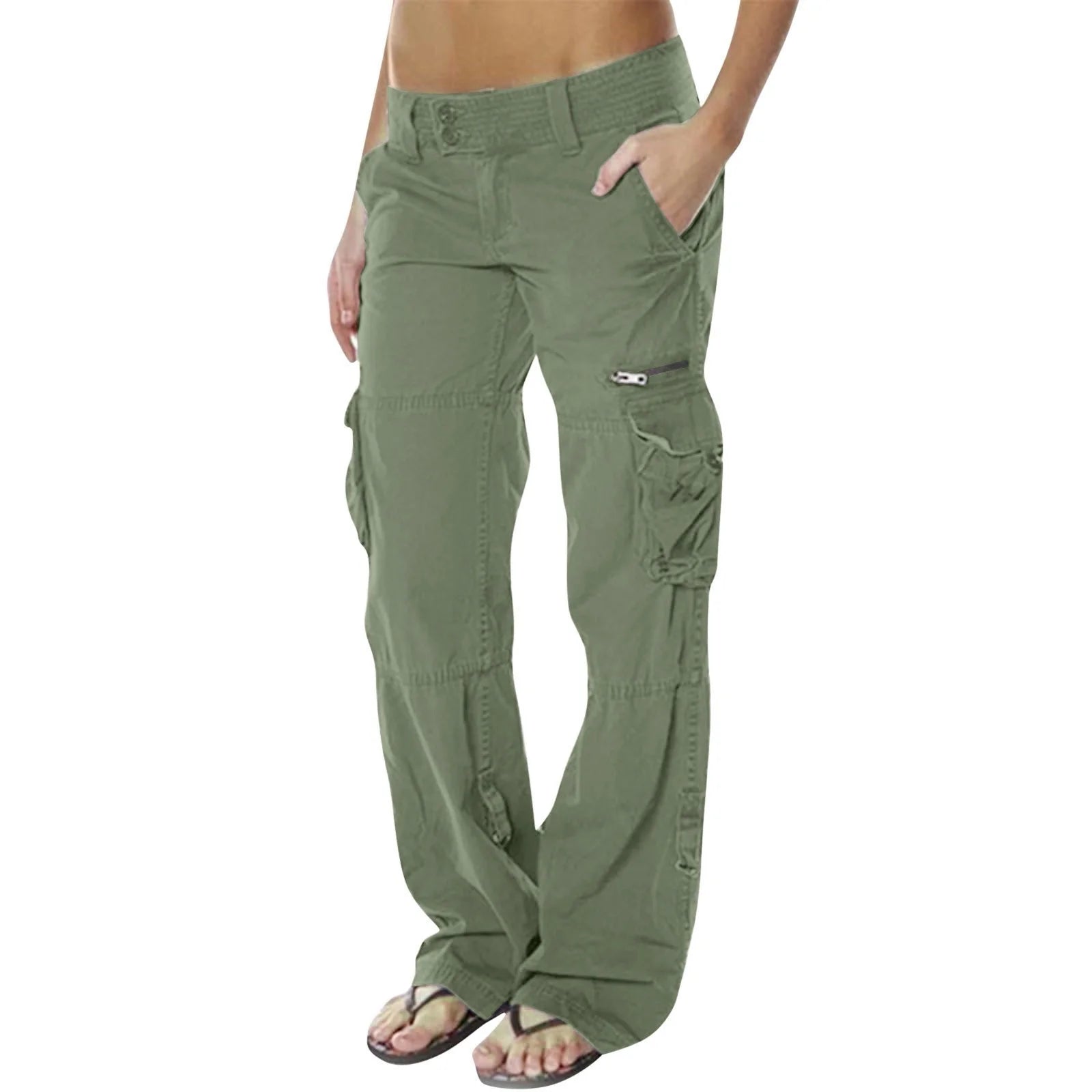 High Waist Cargo Pants for Women with Utility Pockets and Drawstring Waist