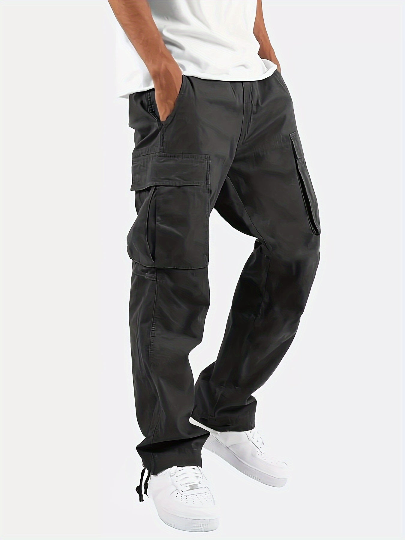 High Waist Mens Cargo Pants - Relaxed Fit, Utility Pockets, Soft Durable Fabric, Black 0