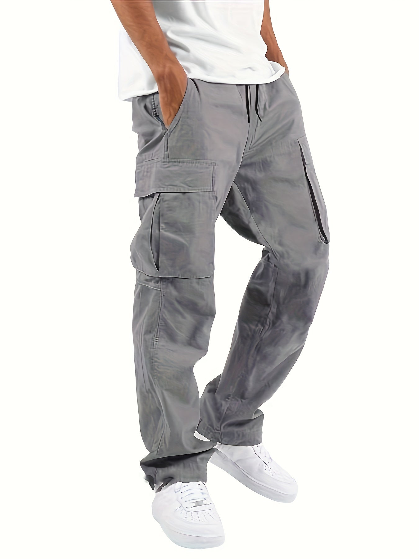 High Waist Mens Cargo Pants - Relaxed Fit, Utility Pockets, Soft Durable Fabric, Black 2