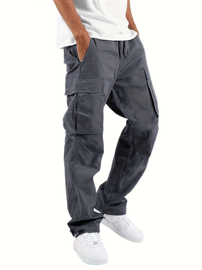 High Waist Mens Cargo Pants - Relaxed Fit, Utility Pockets, Soft Durable Fabric, Black 3
