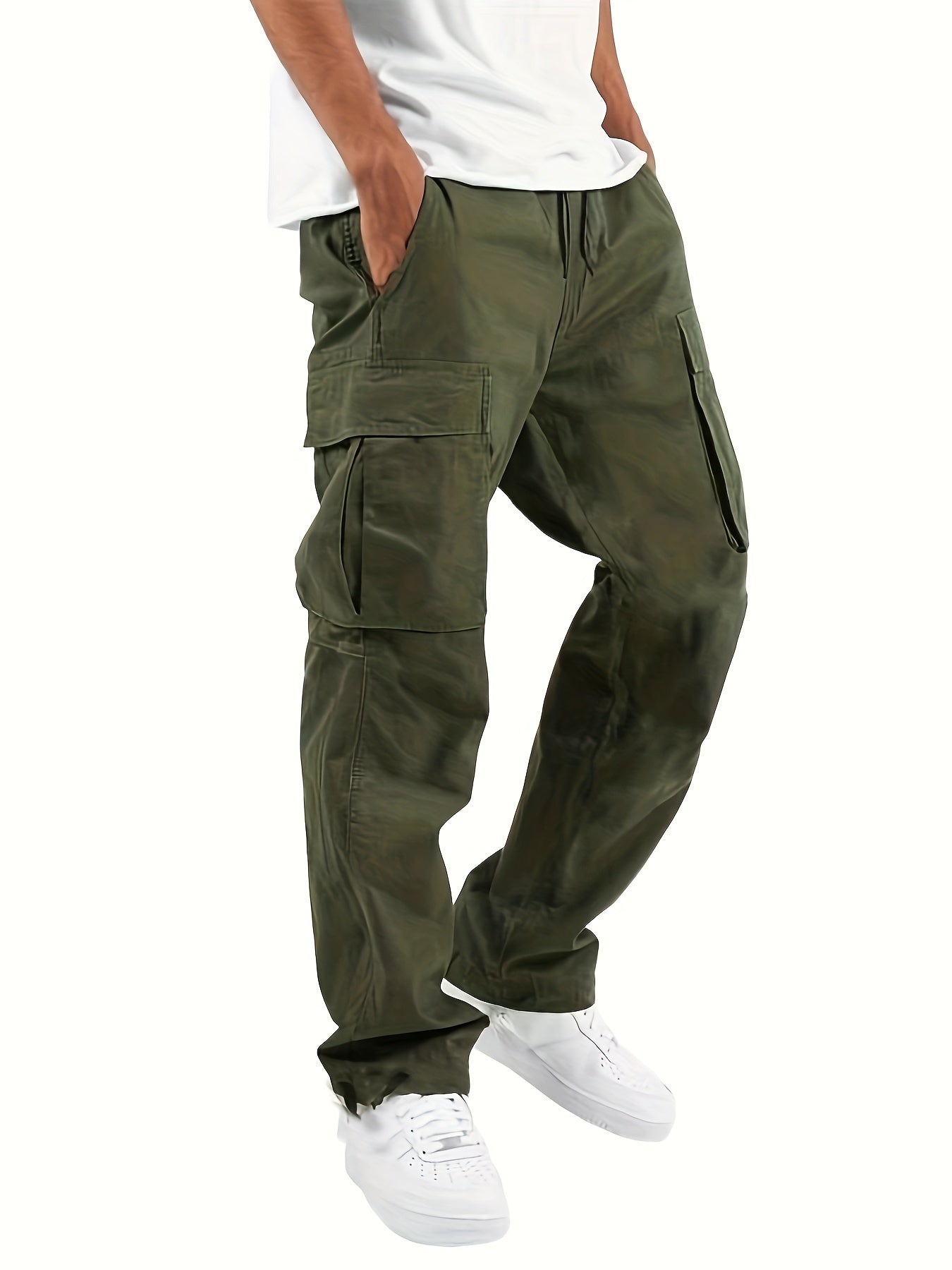 High Waist Mens Cargo Pants - Relaxed Fit, Utility Pockets, Soft Durable Fabric, Black 4