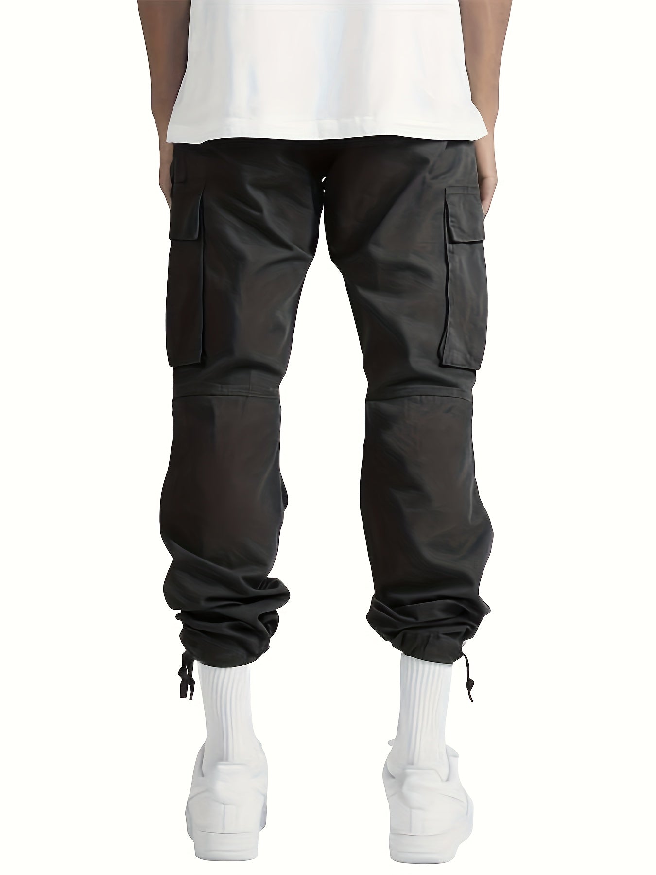 High Waist Mens Cargo Pants - Relaxed Fit, Utility Pockets, Soft Durable Fabric, Black 6