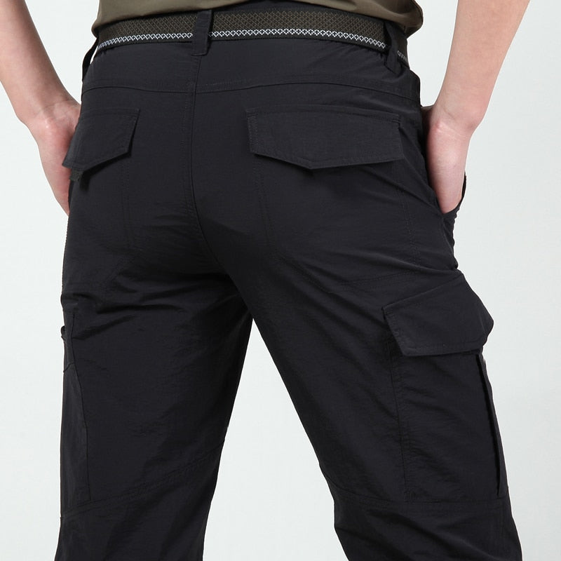 High Waist Mens Cargo Pants - Relaxed Fit with Utility Pockets, Black 0