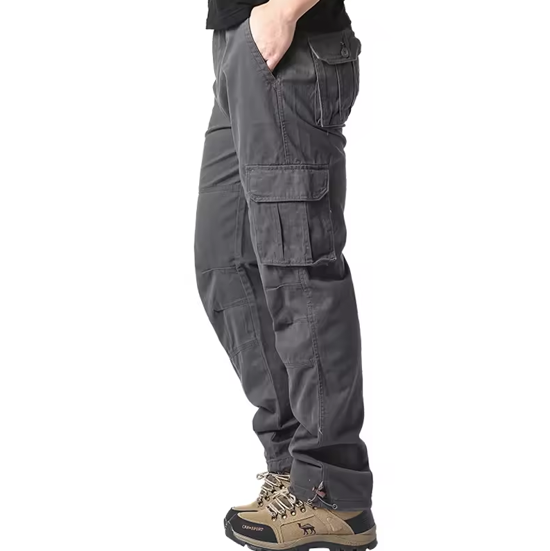 High Waist Mens Cargo Pants - Relaxed Fit with Utility Pockets, Black 1