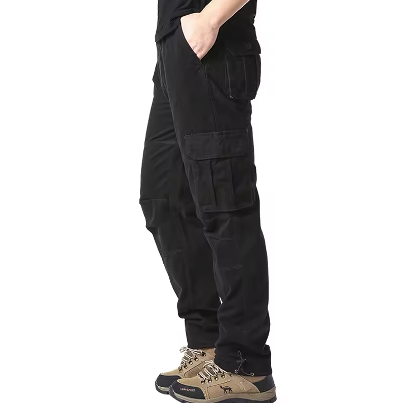 High Waist Mens Cargo Pants - Relaxed Fit with Utility Pockets, Black 2